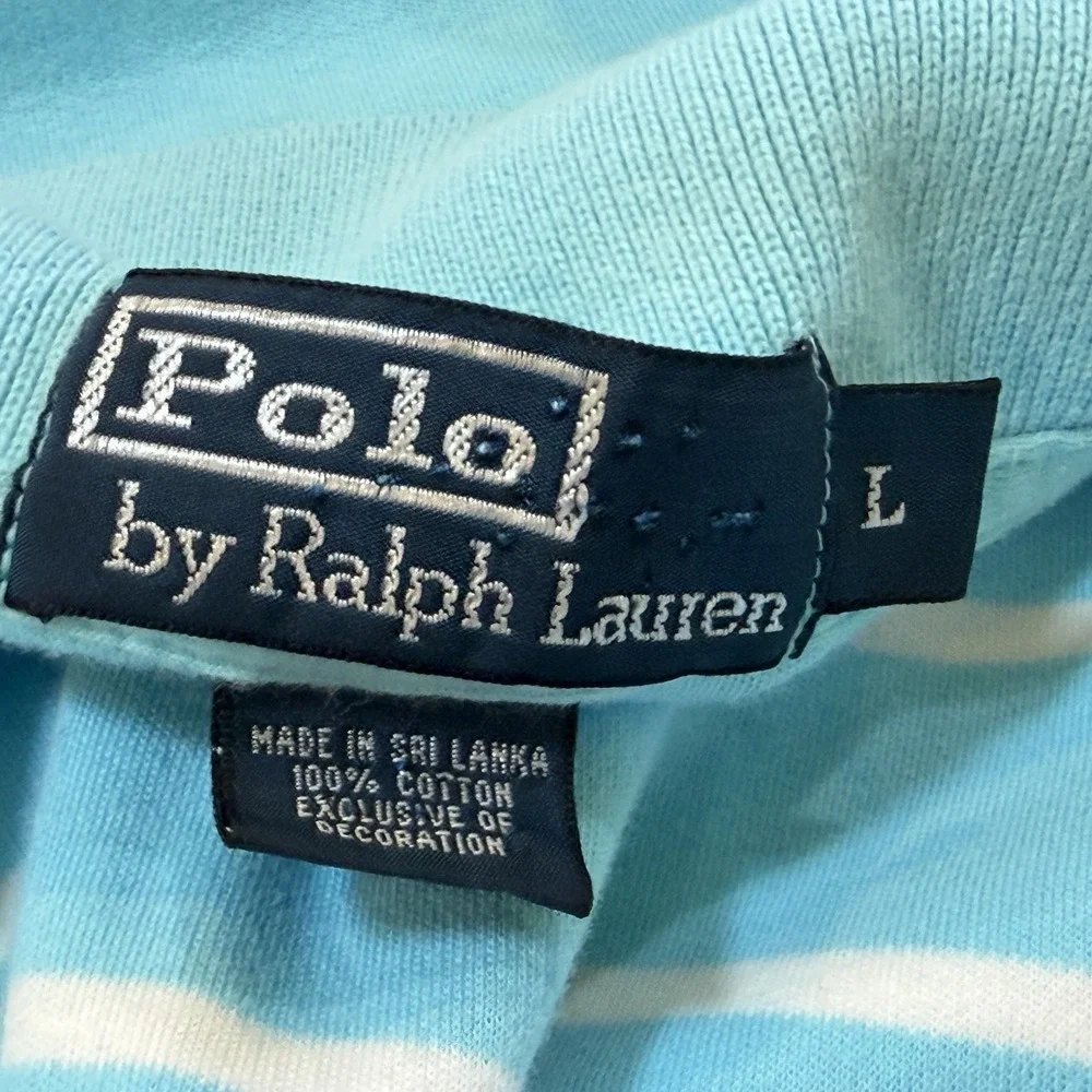 Polo Ralph Lauren Polo Shirt Mens Large Light Blue Stripe Short Sleeve Pony Logo
